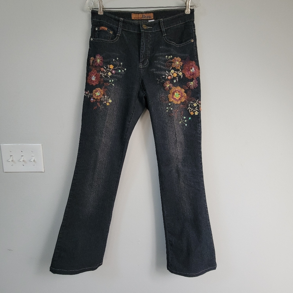 Daniel Embroidered Dark Wash Denim Bootcut Jean Women's Size 9-10 Hippie Western